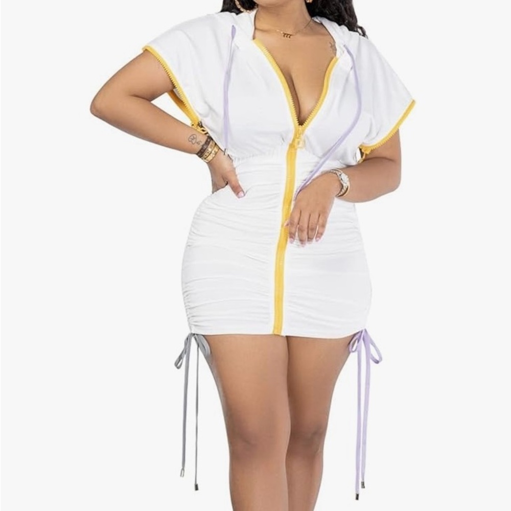 Women's Capsulle  Removable Sleeve Hooded Zipper Dress | L | White Combo NEW!! - Picture 3 of 10